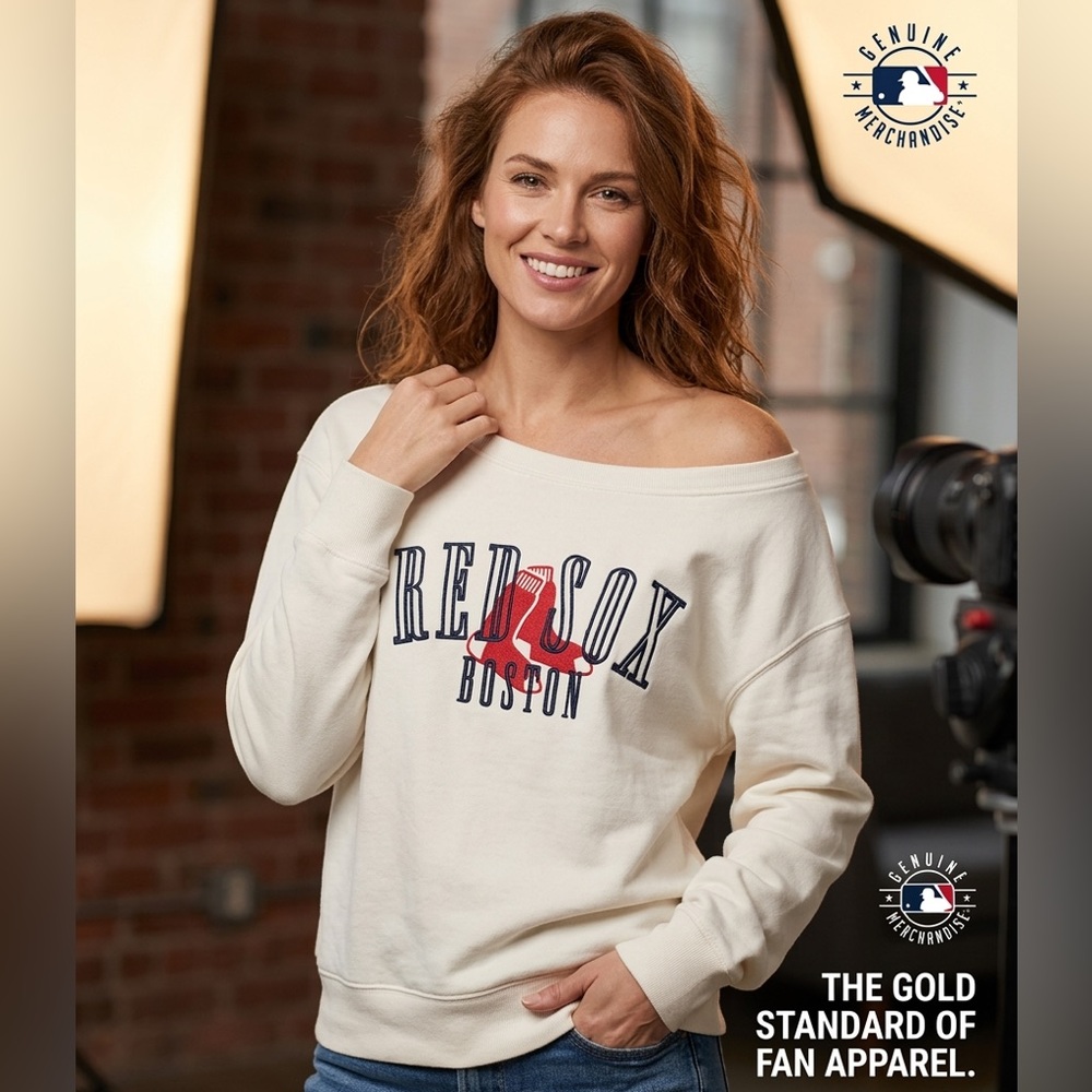 Genuine Merchandise Cream Boston Red Sox Off-Shoulder Sweatshirt